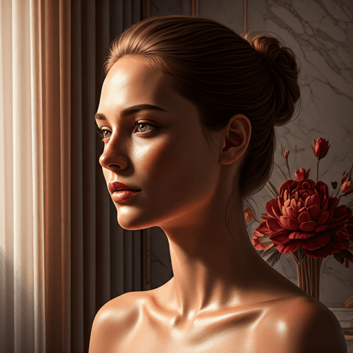 Editorial portrait of a woman with glowing skin in soft morning light