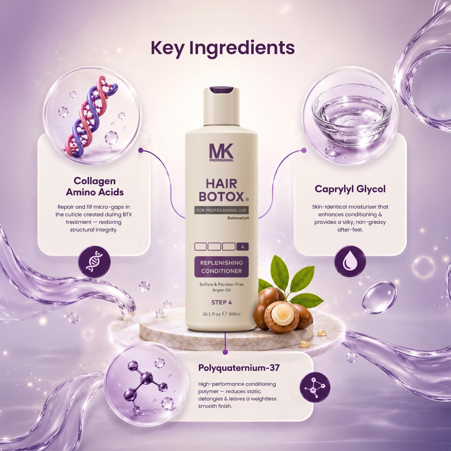 MK Professional Hair Botox Replenishing Shampoo + Conditioner Sulphate & Parabeen Free Aragon Oil (Set of 2) view 7