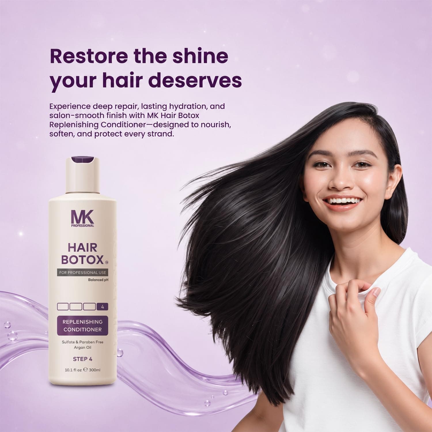MK Professional Hair Botox Replenishing Shampoo + Conditioner Sulphate & Parabeen Free Aragon Oil (Set of 2) view 5