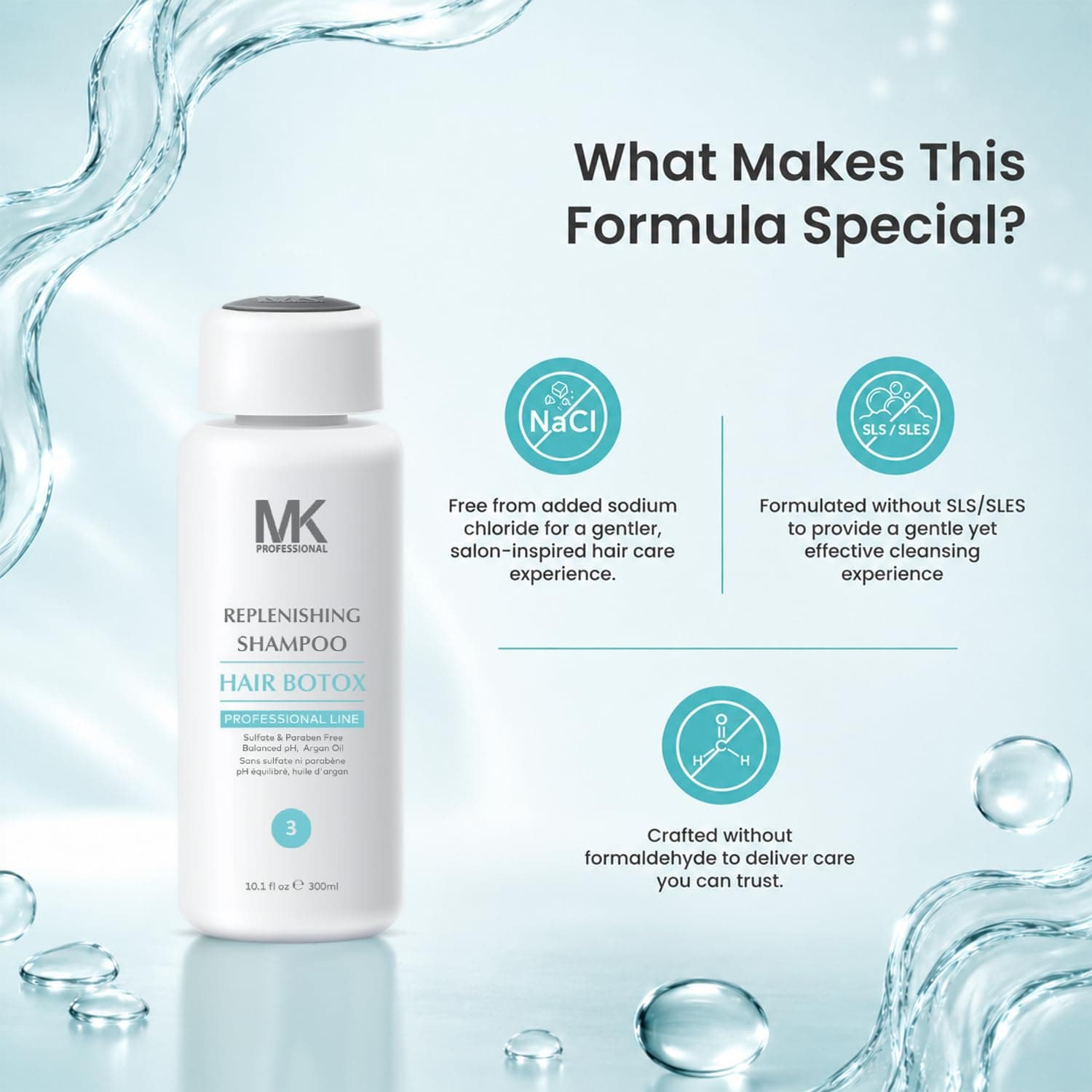 MK Professional Hair Botox Replenishing Shampoo + Conditioner Sulphate & Parabeen Free Aragon Oil (Set of 2) view 6